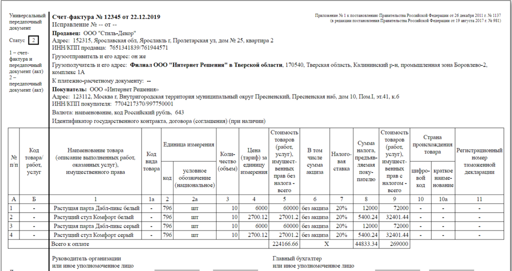 Формат упд в электронном виде xml файла